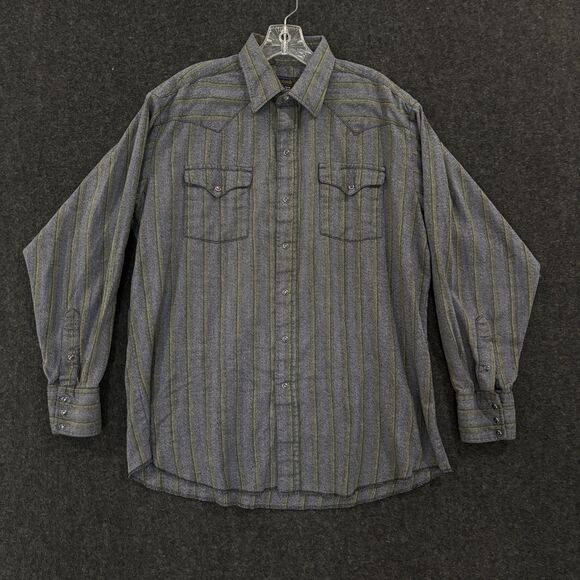 Vintage Panhandle Slim Shirt Mens 17x35 Gray Stripe Western Pearl Snap USA 90s - Picture 1 of 8